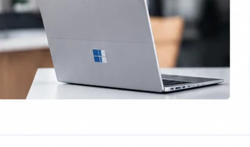 Microsoft laptop in a modern office